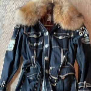 Double D Ranch black  cotton jacket with beautiful oversized fox collar.